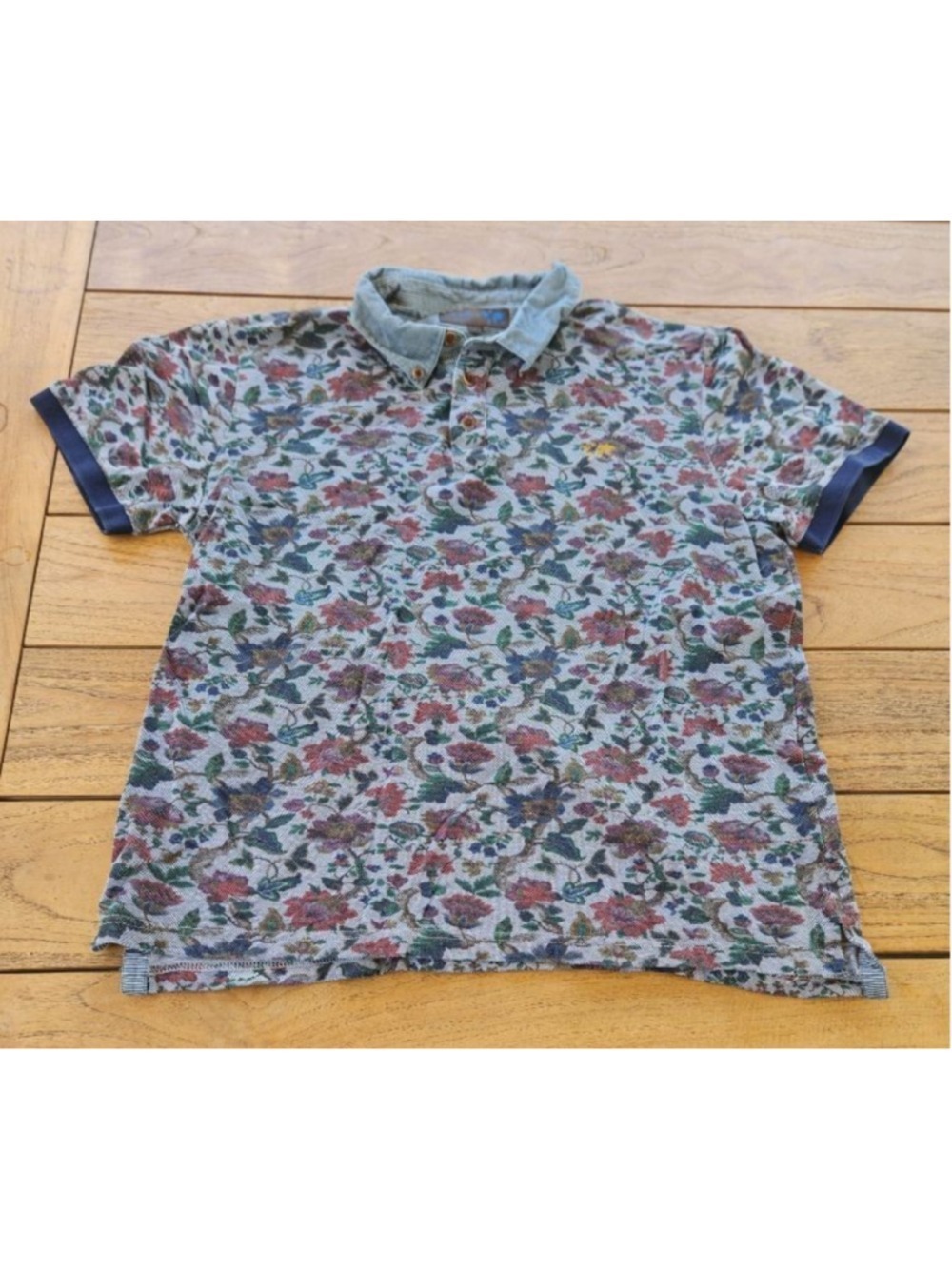 Ted Baker London Polo Shirt Mens Flower Printed Cotton S/S Size 4
